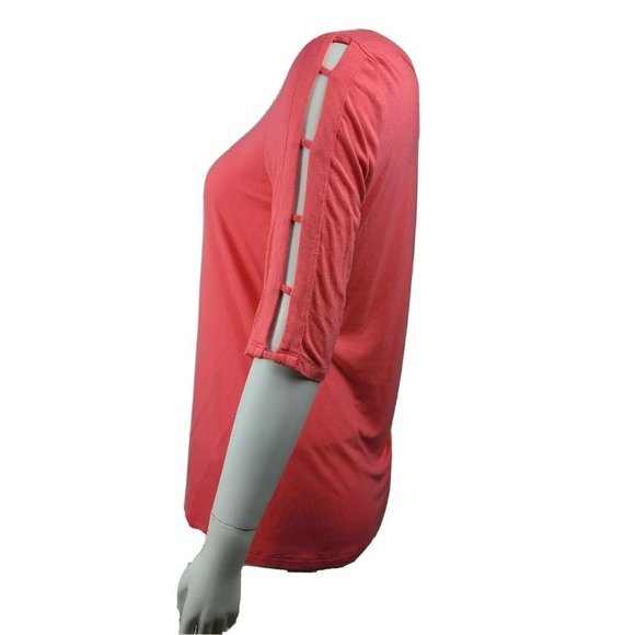 Cable & Gauge Top Womens Size L Large Solid All Pink Cold Shouder V Neck - Picture 2 of 7